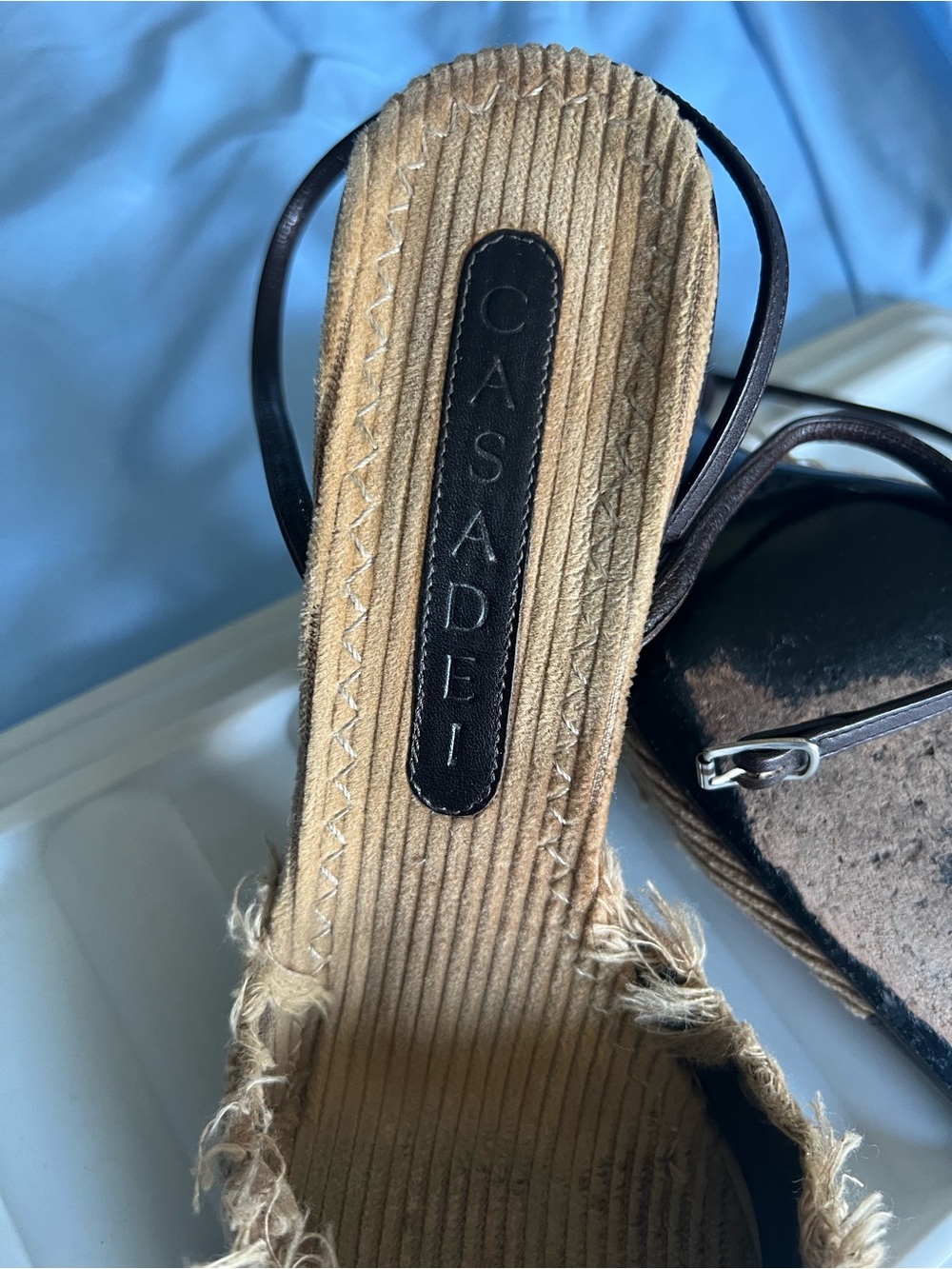 Casadei Brown Corduroy & Dark Brown Leather Slingback Heels - Picture 9 of 14